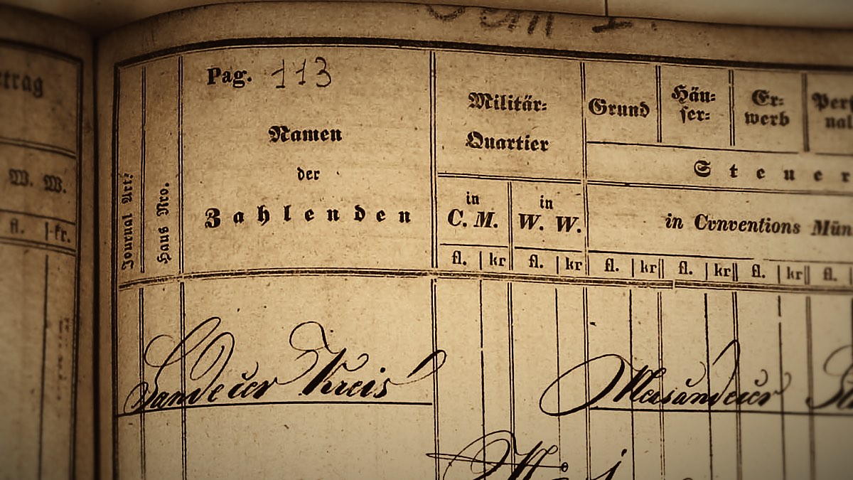 Printed header "Namen der Zahlenden" (names of the payers) in a Sanz tax journal of 1842